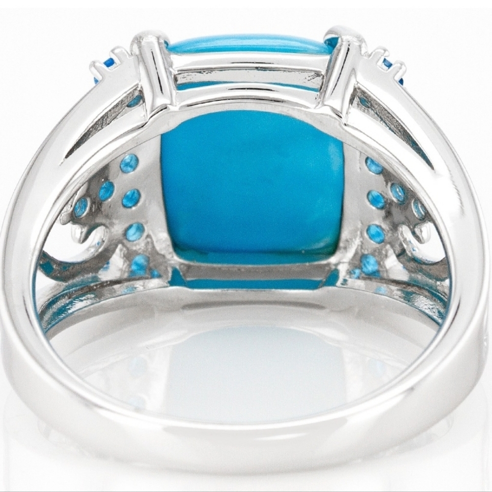 Genuine Sleeping Beauty Turquoise and Neon Apatite Ring Sterling Silver Sz 10! - Picture 2 of 6